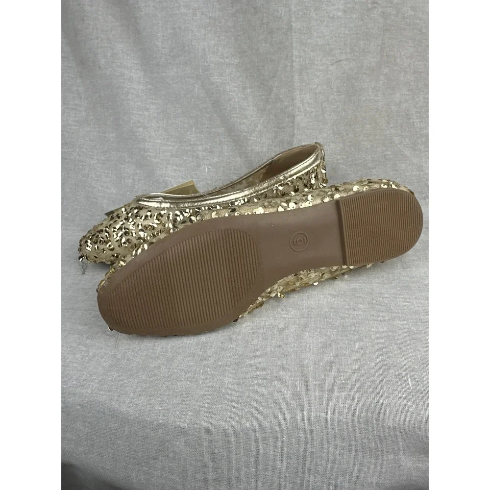 A New Day Womens Gold Sequin Ballet Flats‎ Memory Foam Slip On Shoes Size 6 NEW